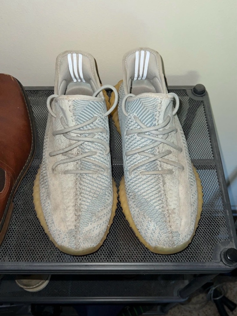 Men's Yeezy 350 Cloud White Knit Sneakers with Gum Sole